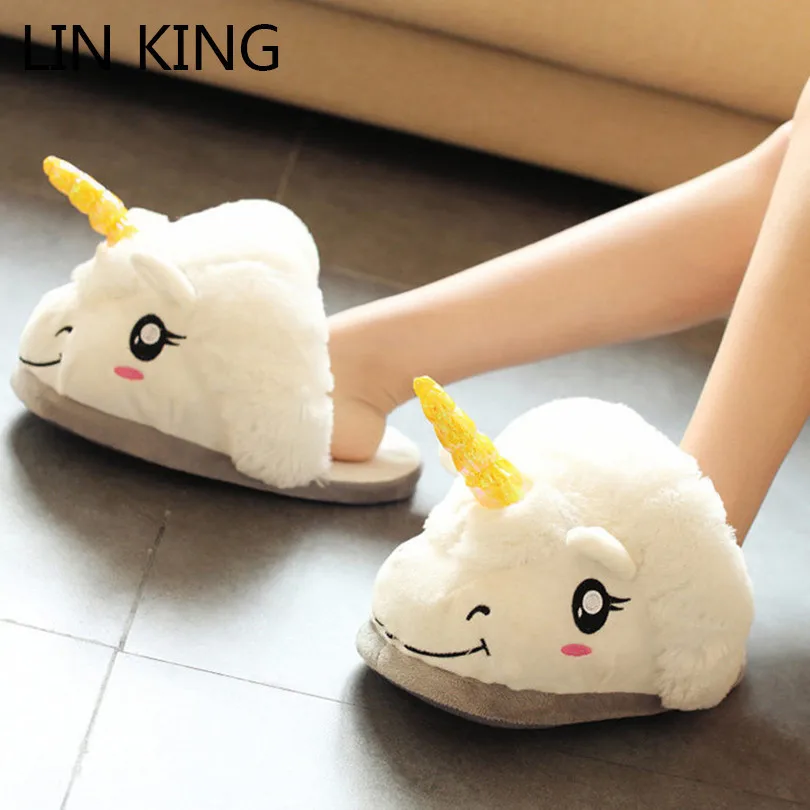 

Женские домашние тапочки LIN KING, зимние тапочки с единорогом, обувь Licorne