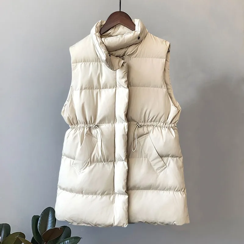 

Lusumily Winter Autumn Thick Women's Vest Sleeveless Stand Collar Warm Cotton Vests Drawstring Casual Down Jacket Female Coats