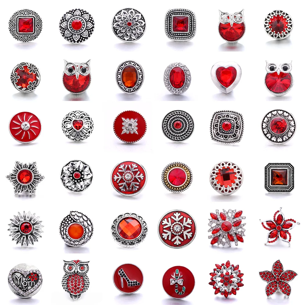 

5pcs/lot New 18mm Snap Jewelry Red Snaps Rhinestone 18mm Snap Buttons Bracelet Earrings Ginger Charm Interchangeable Jewelry