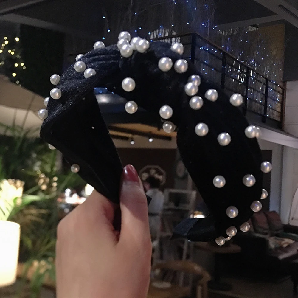 Бархатная Жемчужная Повязка для волос повязка на голову с бантом макияжа женский