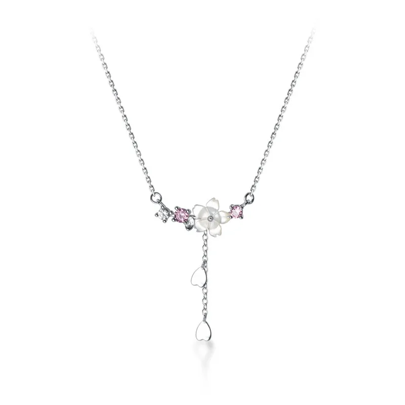 

Ginin 925 Sterling Silver Korean Luxury Flower Necklace For Women Heart Tassel Inlaid Zircon Clavicle Chain Female Jewelry Bijou