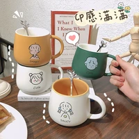 promotional goods couples ceramic cups with lids and spoons creative students use cute cartoon desktops simple cups