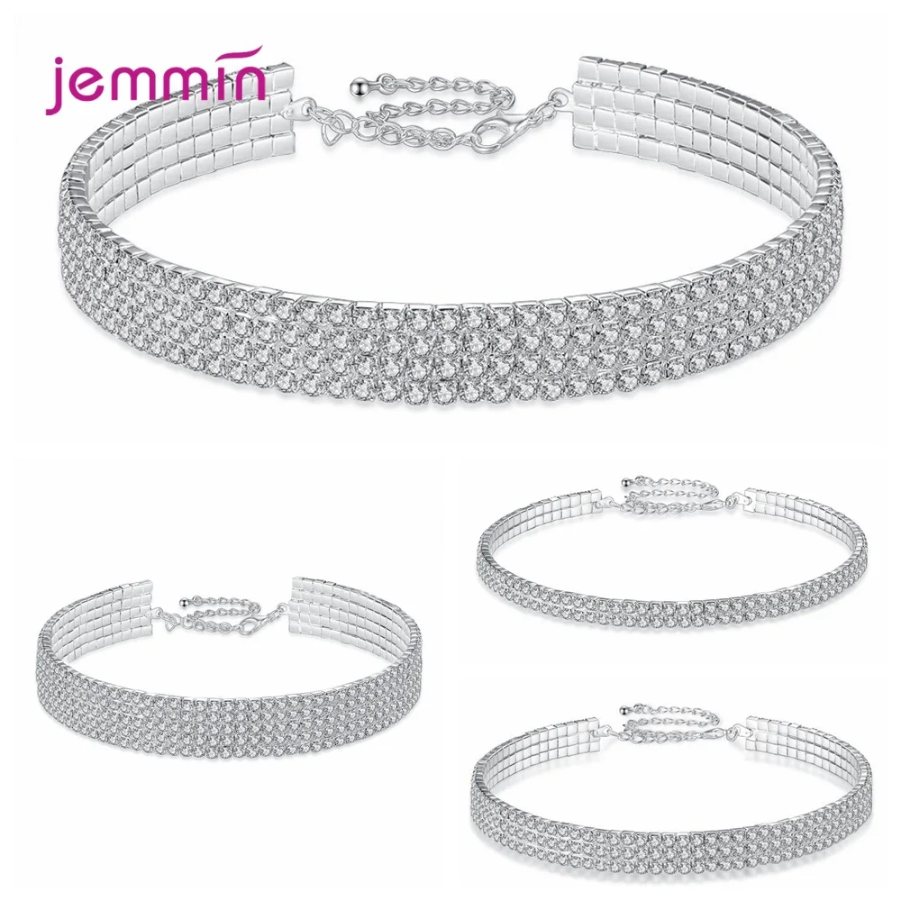 

Super Gorgeous Female Fashion Jewelry Gift Genuine 925 Sterling Silver Collar Necklace Full Of AAA Grade Cubic Zircon Crystal