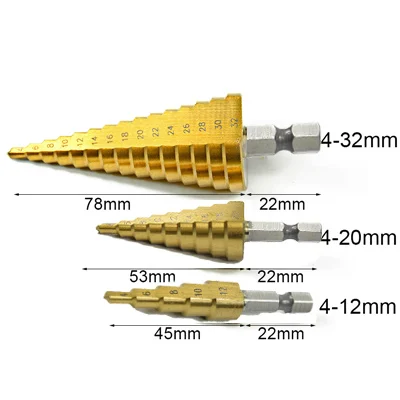 SET-(4-12X4-20X4-32) UCHEER HSS титановые ступенчатые сверла для металла, дерева шестигранный хвостовик ступенчатое долото 3-12/4-12/4-20/4-32 столярные инструменты шнековый сверло - Длина режущей кромки: SET-(4-12X4-20X4-32)