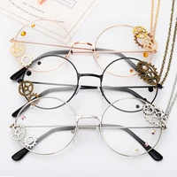 round steampunk glasses frame women lolita gears chain decoration style ladies retro clear lens spectacle frames gold eyewear