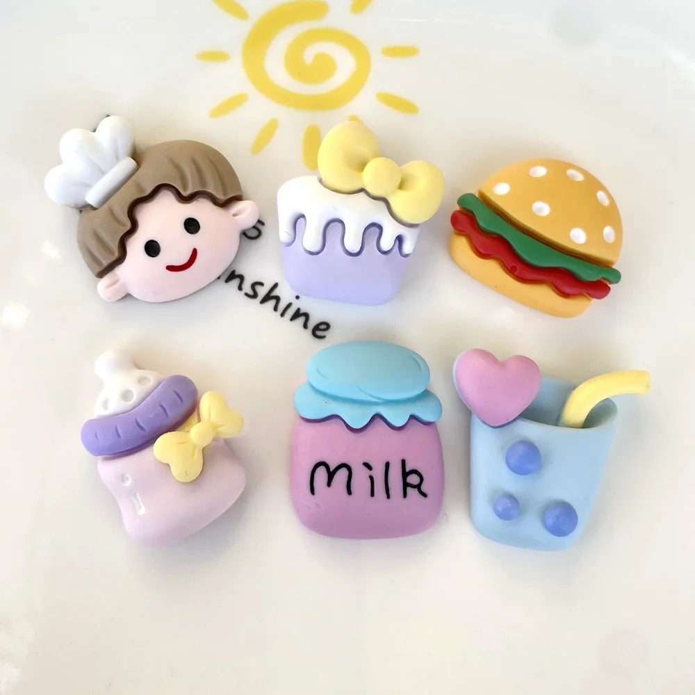 

Кавайный Кабошон из смолы с плоской задней стороной, поддельная еда, мультяшная бутылка для бургеров, шеф-повара, молока, чая, Рукоделие, сде...