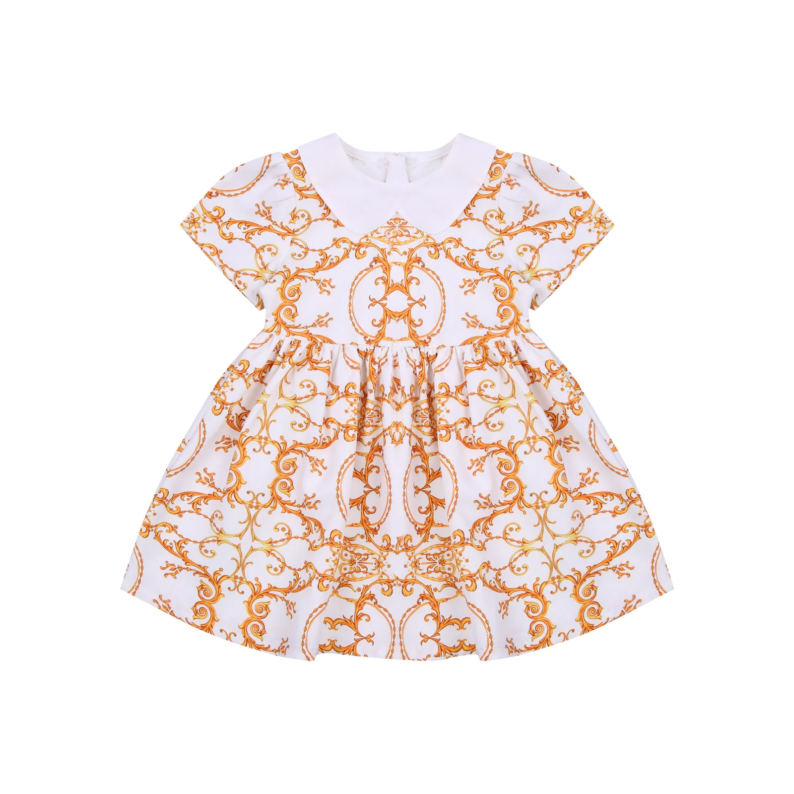 

New Kids Baby Girls Stylish Short Sleeve Doll Collar Dress Fashion Dress For Children Trend Fashion Girls