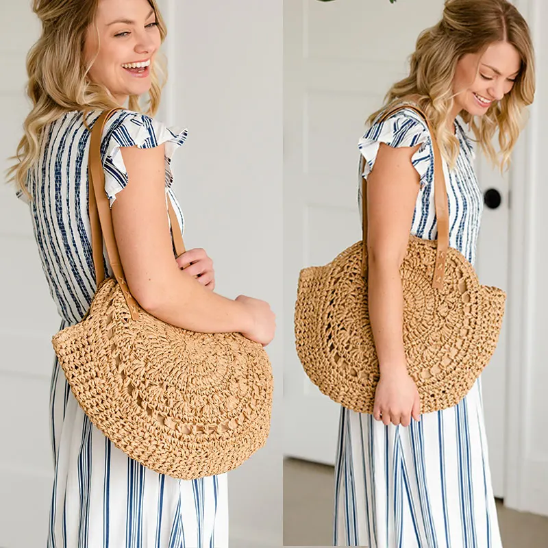 

Classic Summer Woven Bag Women Round Beach Shoulder Bag Women Straw Bag CrossBody Bag Female Message Handbag Women Tote Bag