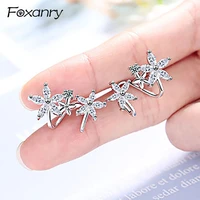 foxanry prevent allergy 925 stamp zircon earrings for women couples fashion geometric earring party jewelry accessorie