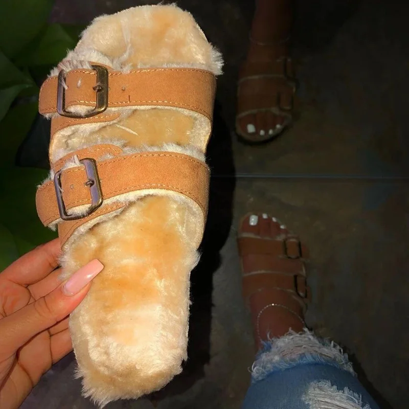 

2020 Spring Plush Slipper Home Fur Slides Women Winter Furry Slipper Home Shoes Woman Fashion Flip Flop Indoor Shoes Woman Flats