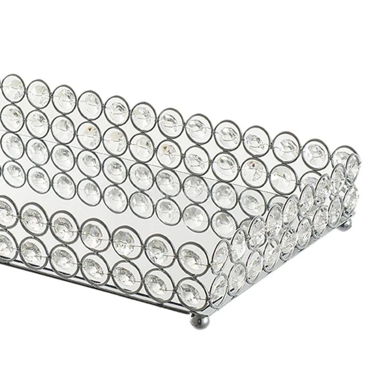 

Crystal Cosmetic Tray Decorative Vanity Mirrored Jewelry Trinket Organizer Trays Vanity Makeup Tray Decorative Trays