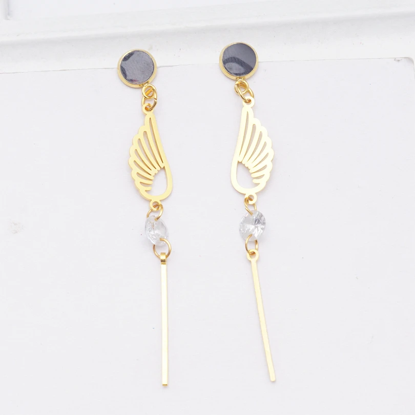 Крылья кулон длинные висячие серьги для женщин золотой цвет из нержавеющей стали