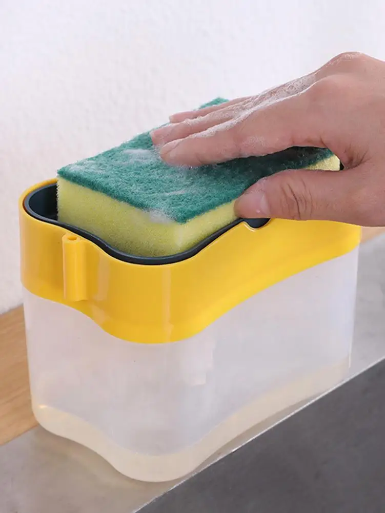 

2-in-1 Soap Pump Dispenser With Sponge Holder Liquid Dispenser Container Hand Press Soap Organizer Kitchen Cleaner Tools
