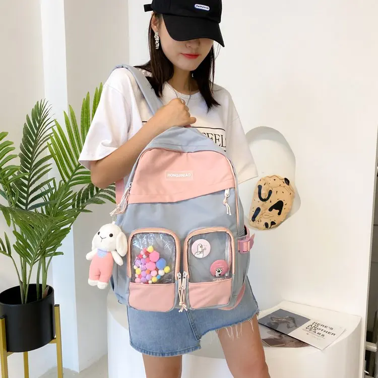 2021 School Bag Backpack ForTeenagers Girls Cute Ring Bag Designer Travel Bags Laptop Backpack Women Notebook Patchwork Backpack
