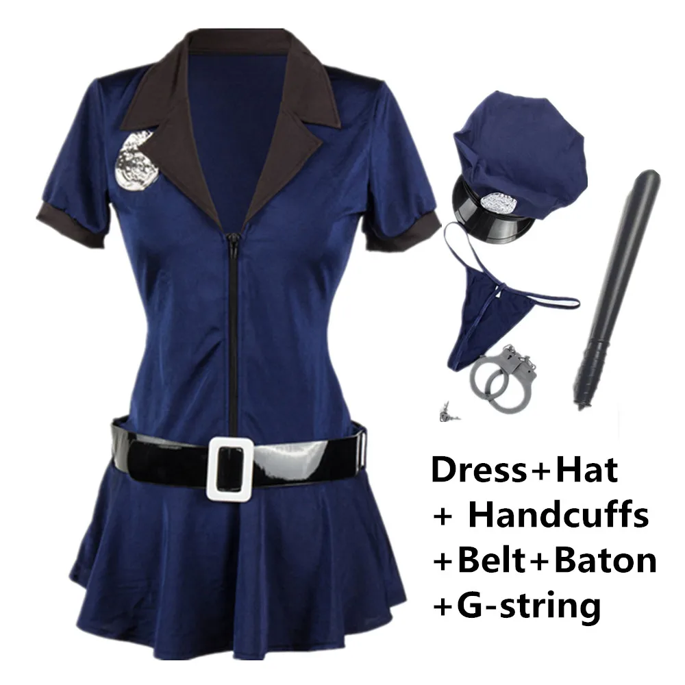 

Black Blue Sexy Police Costume for Women Fancy Adult Halloween Cosplay Fantasia Carnival Party Cop Officer Dress Up