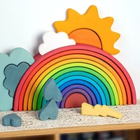 28 style large rainbow stacker nesting puzzle toys tunnel stacking game montessori wooden building blocks toy for children