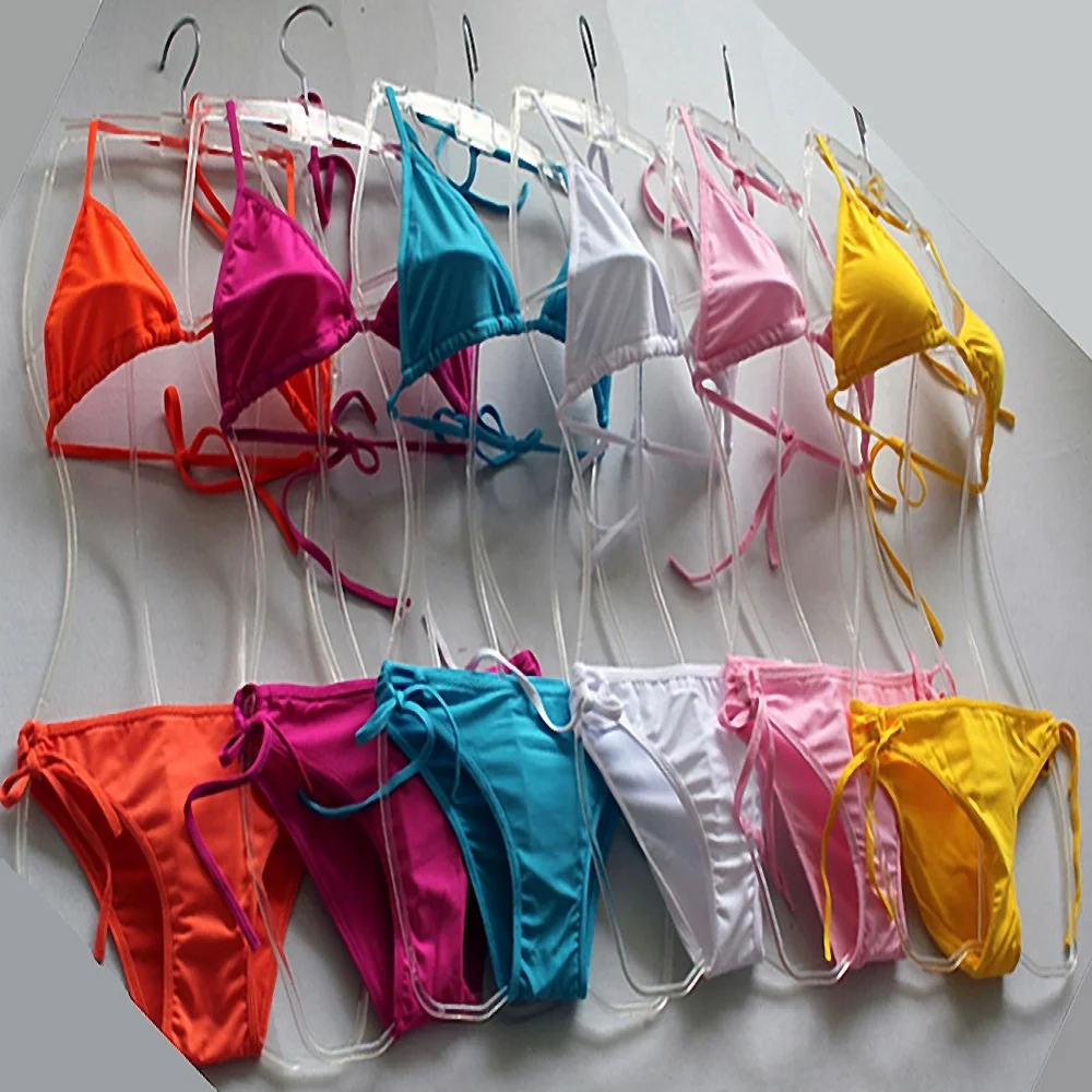 Новинка 2020 сексуальные бикини с лямкой на шее синие розовые черные белые желтые