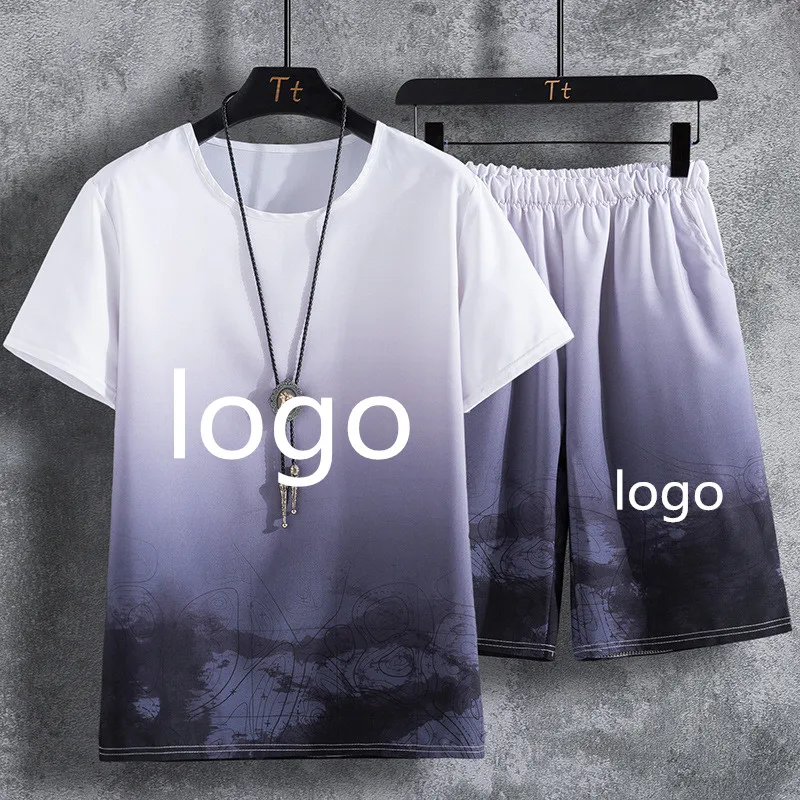 

Casual Trend new Summer Men's suits Custom logo T-shirt Fashion Comfortable Men's short sleeve+shorts 2-piece set