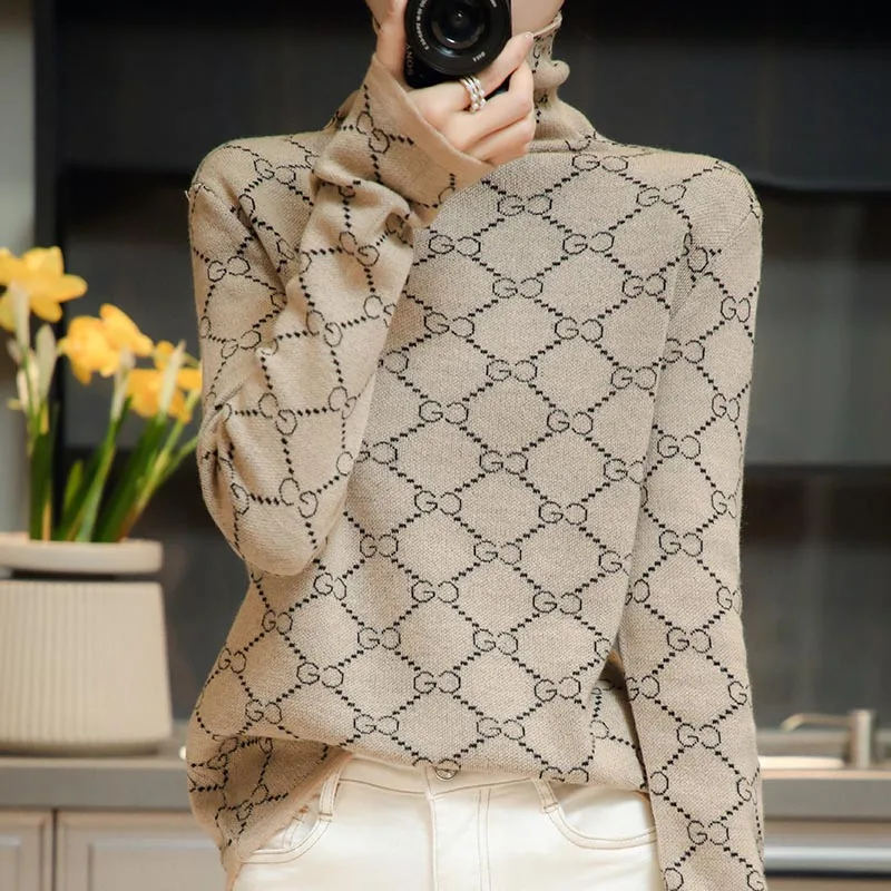 Женский пуловер повседневный Однотонный свитер из 100%-ной шерсти Осень-зима 2021