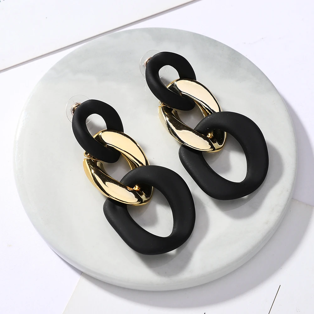 Ztech Vintage Black Acrylic Pendant Style Earrings For Women Girls Irregular Round Square Drop Earring Elegant 2021 Jewelry | Украшения и