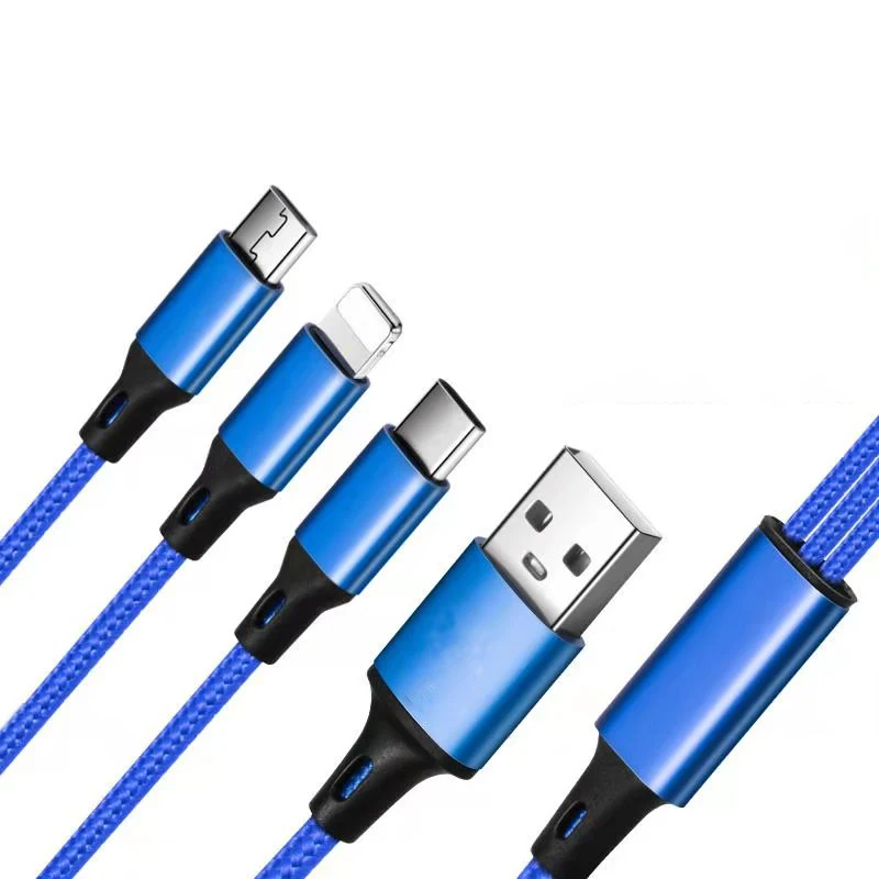 Sanzhiying 3 в 1 нейлоновый Плетеный зарядный кабель для телефона micro usb type c кабель для быстрой зарядки для samsung android зарядное устройство iphone шнур - Цвет: blue(3 in 1)
