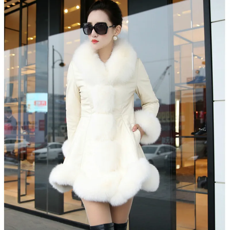 

Thick Winter Coat Women's Leather Jacket Female Jaqueta De Couro Feminina Faux Fox Fur Collar PU Leather Jackets S-6XL