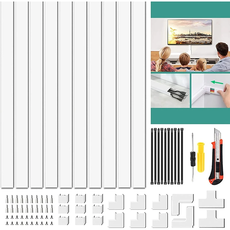 157 Inch Cable Concealer on Cord Hider Wall - Paintable Cable Cover for Wire Hiders for TV and Computers in Home Office