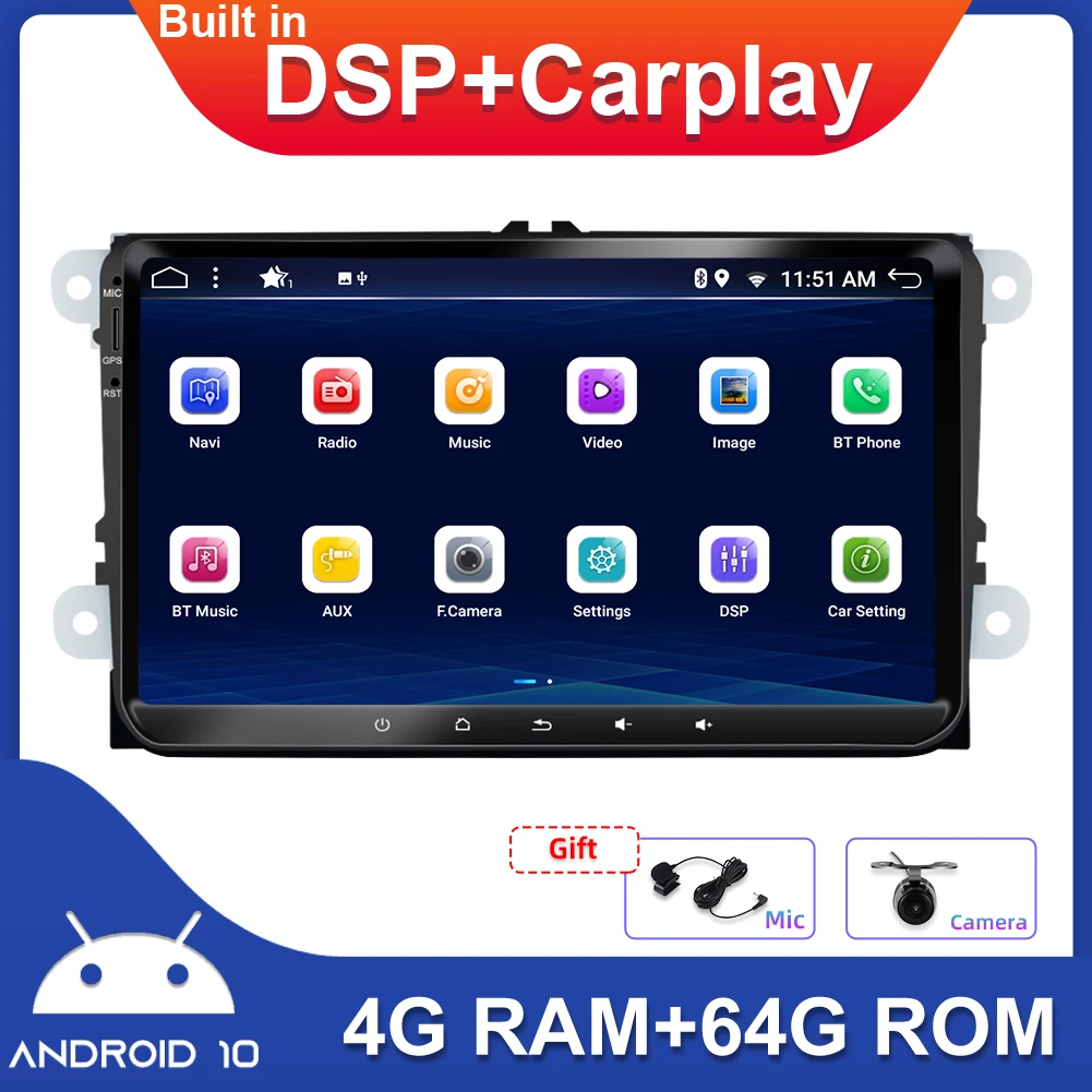 

8-Core Android 10,0 GPS автомобильный стерео CarPlay DSP для Volkswagen модели Amarok, Caddy EOS Гольф 5/6 Passat Polo T5 Touran Skoda Yeti микрофон