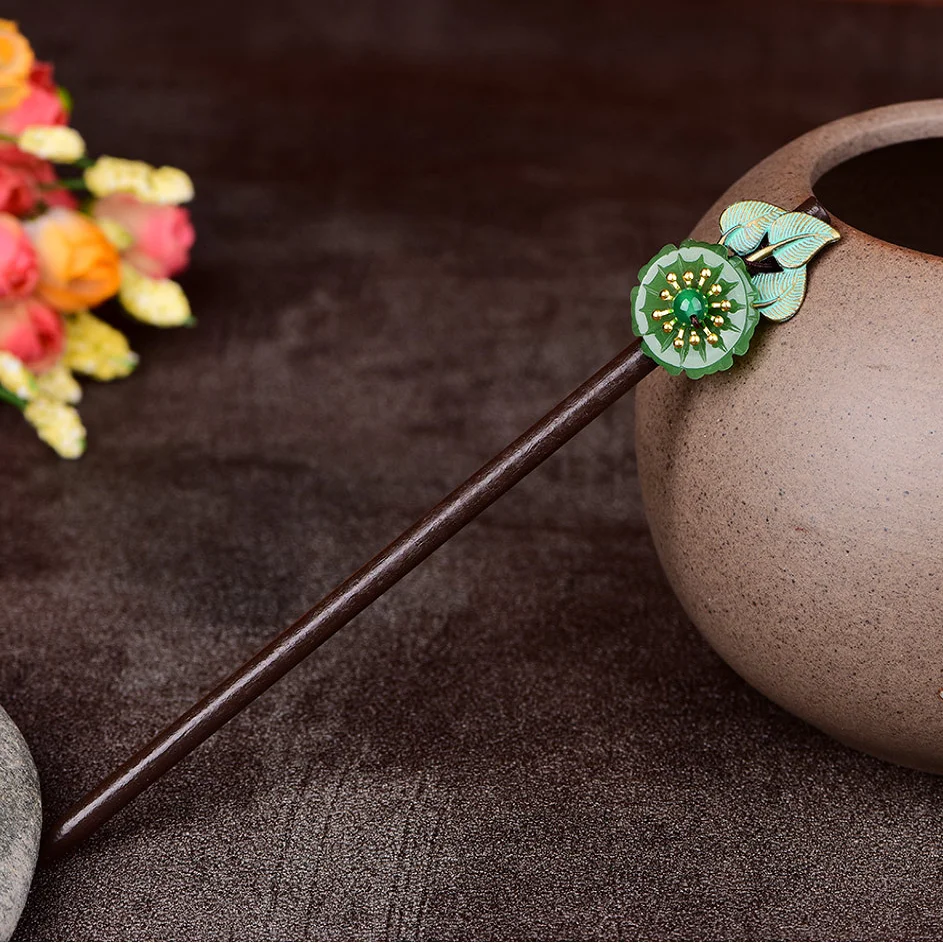 Простой Ретро зеленый цветной глазурью деревянные палочки для волос мазок сплав