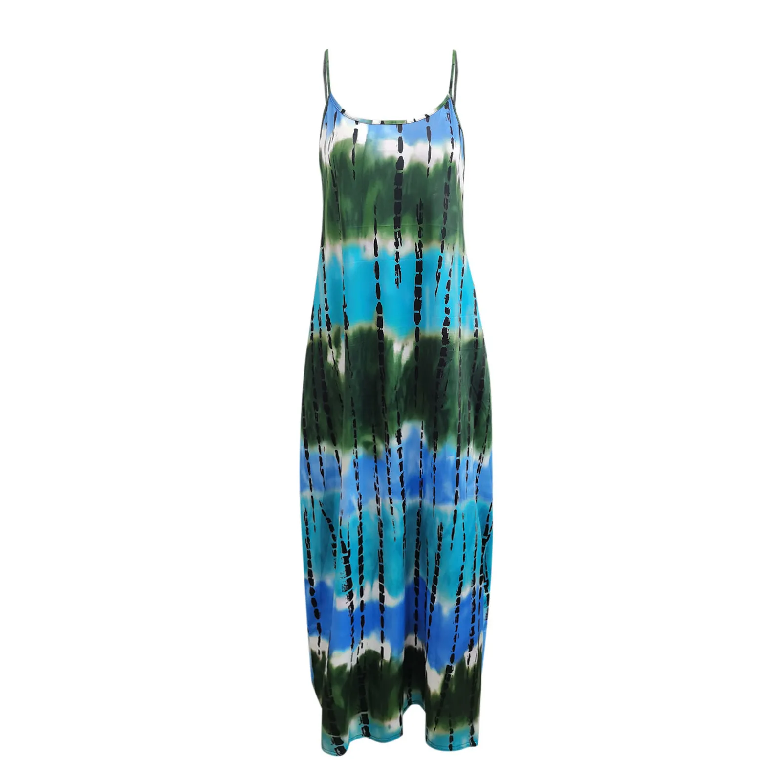 

Summer Maxi Dress For WomenCasual O-neck Tie-Dyed Print Sleeveless Plus Size Pullover Dresses Female Spaghetti Strap Dress#35