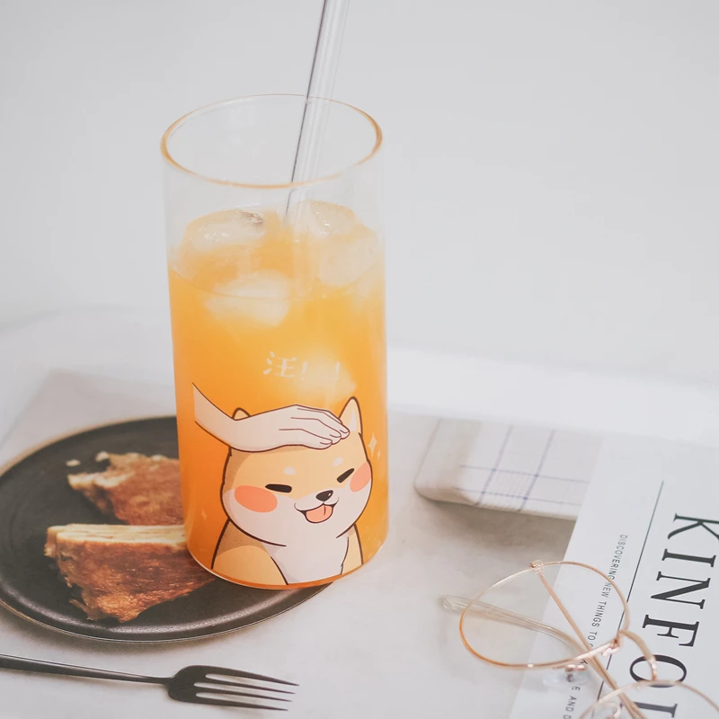 Креативная термостойкая стеклянная чашка Kawaii shaba inu с соломинкой милая офисная