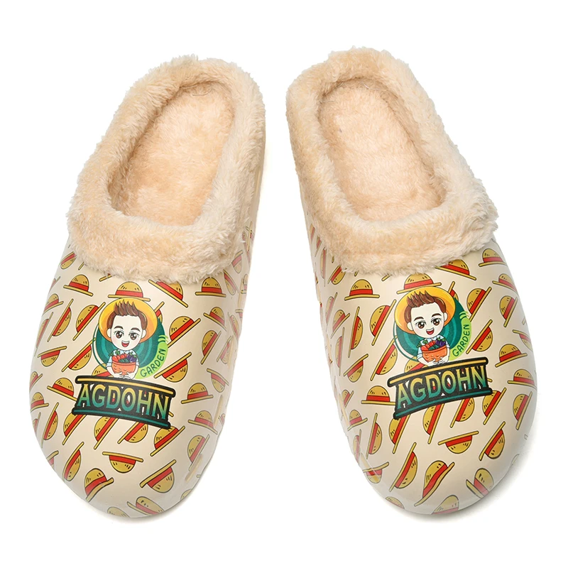 

New fashion couple style plus velvet cotton slippers, waterproof and non-slip, casual and comfortable mens warm plush shoes