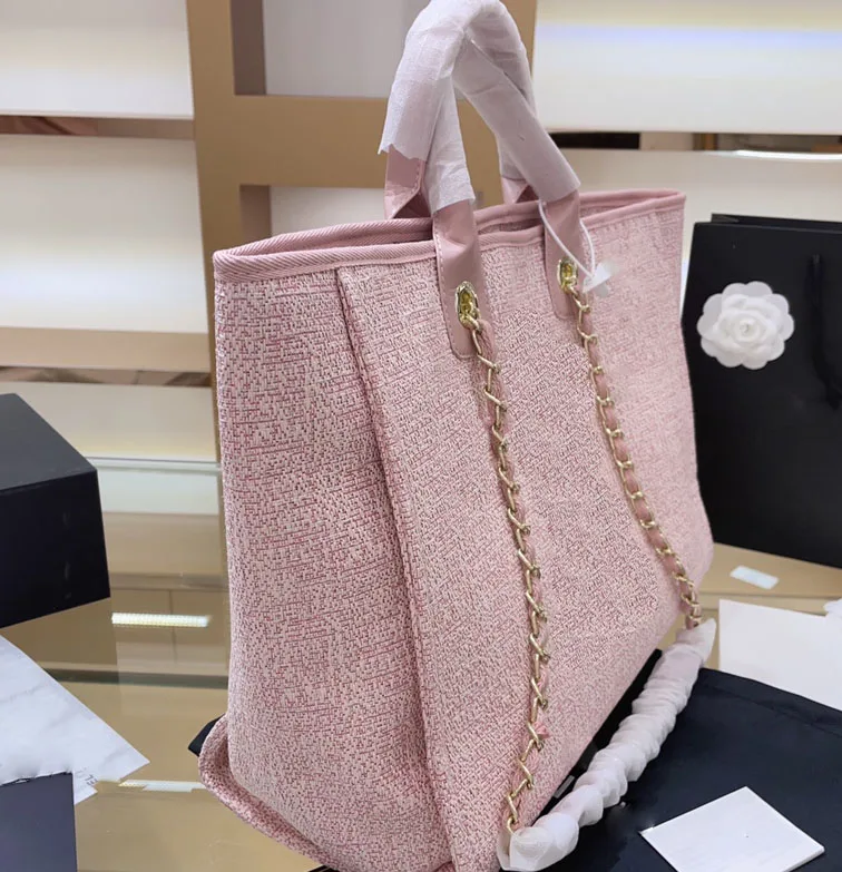 

Ladies luxury shopping bag, leather sheepskin, portable canvas, large capacity designer brand shoulder bag, chain tote bag