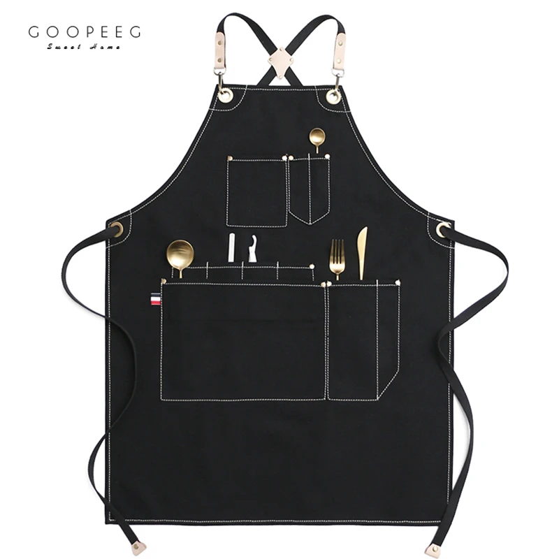 GOOPEEG водонепроницаемый холщовый Фартук из хлопка для кухни ресторана
