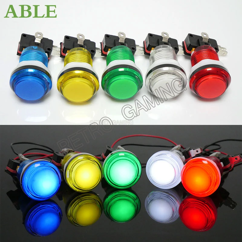 12pcs Arcade LED Button Snap 28mm translucent plated Miro Switch push Buttons Lighting for DIY Raspberry pi MAME PC Pandora Game | Спорт и