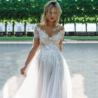 boho beach wedding dress exquisite lace applique button back floor length custom sweep train bridal gowns robe de mariage 2021