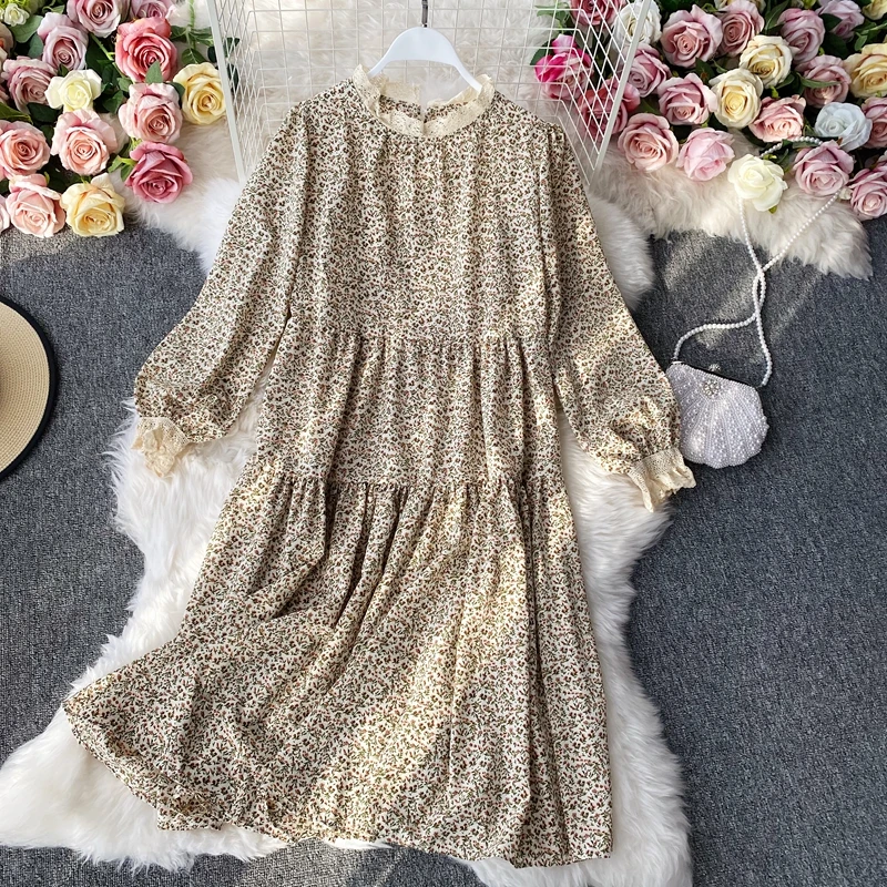 

Boho Style Floral Print Pleated Dress Long Sleeve Women Mini Dress O Neck Loose Ladies Dresses Beach Sundress Ropa Mujer