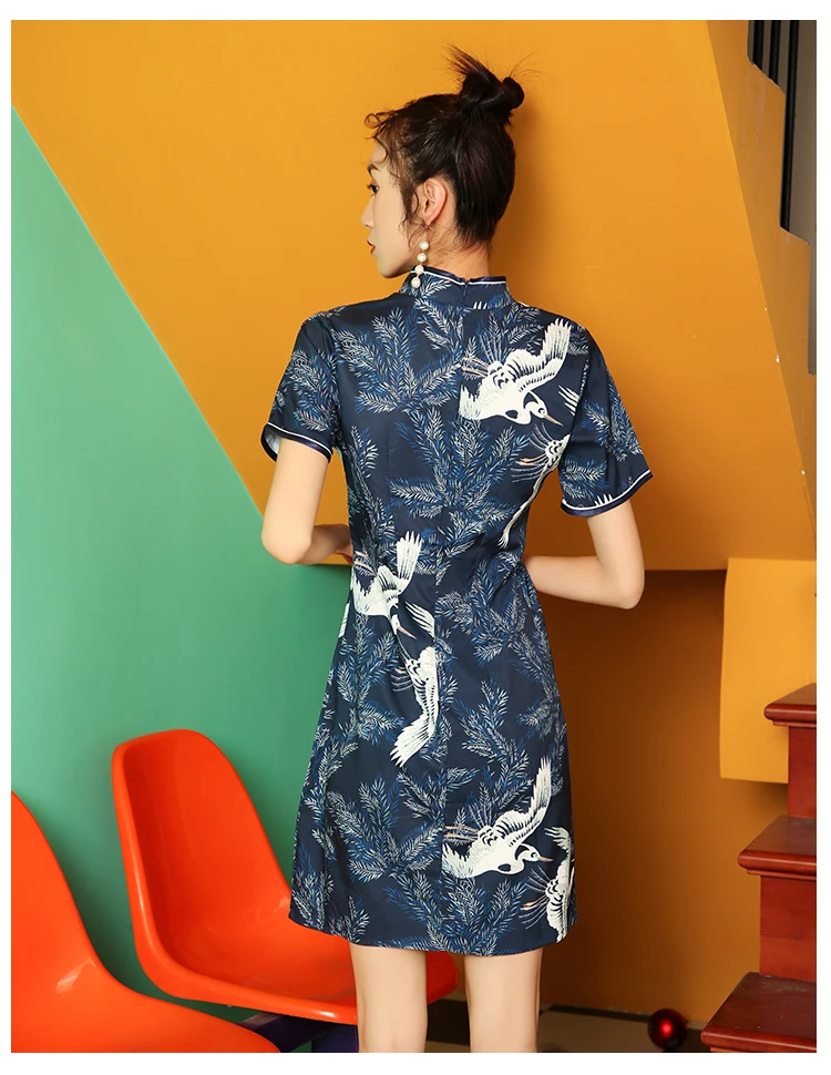 SWEETXUE китайское платье для женщин Cheongsam Современные вечерние платья с животным принтом Тонкий Сплит Пряжка китайский воротник Qipao платье