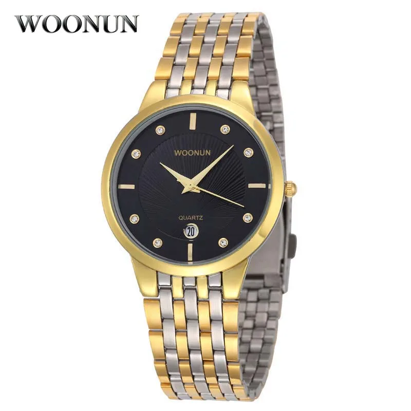 

WOONUN Gold Watch Mens Watches Top Brand Luxury Full Steel Quartz Wristwatch Business Male Clock Relogio Masculino jam tangan