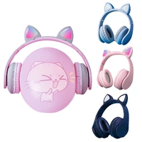 7 1 surround sound bluetooth compatible wireless over ear cat ear headphones with led light foldable volume control handfree