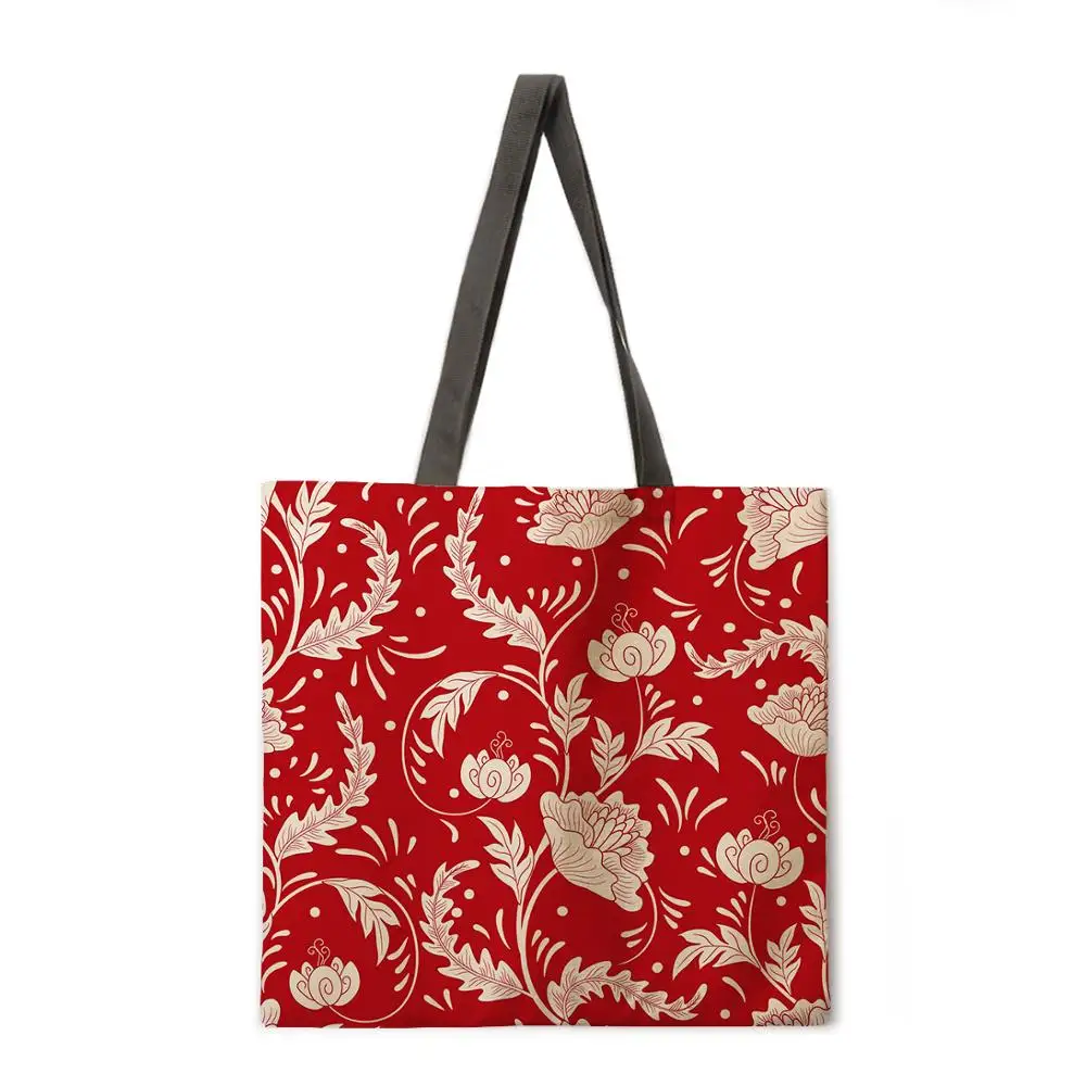 

Blue and white porcelain printing tote bag linen fabric bag casual folding shopping bag outdoor beach bag everyday handbag