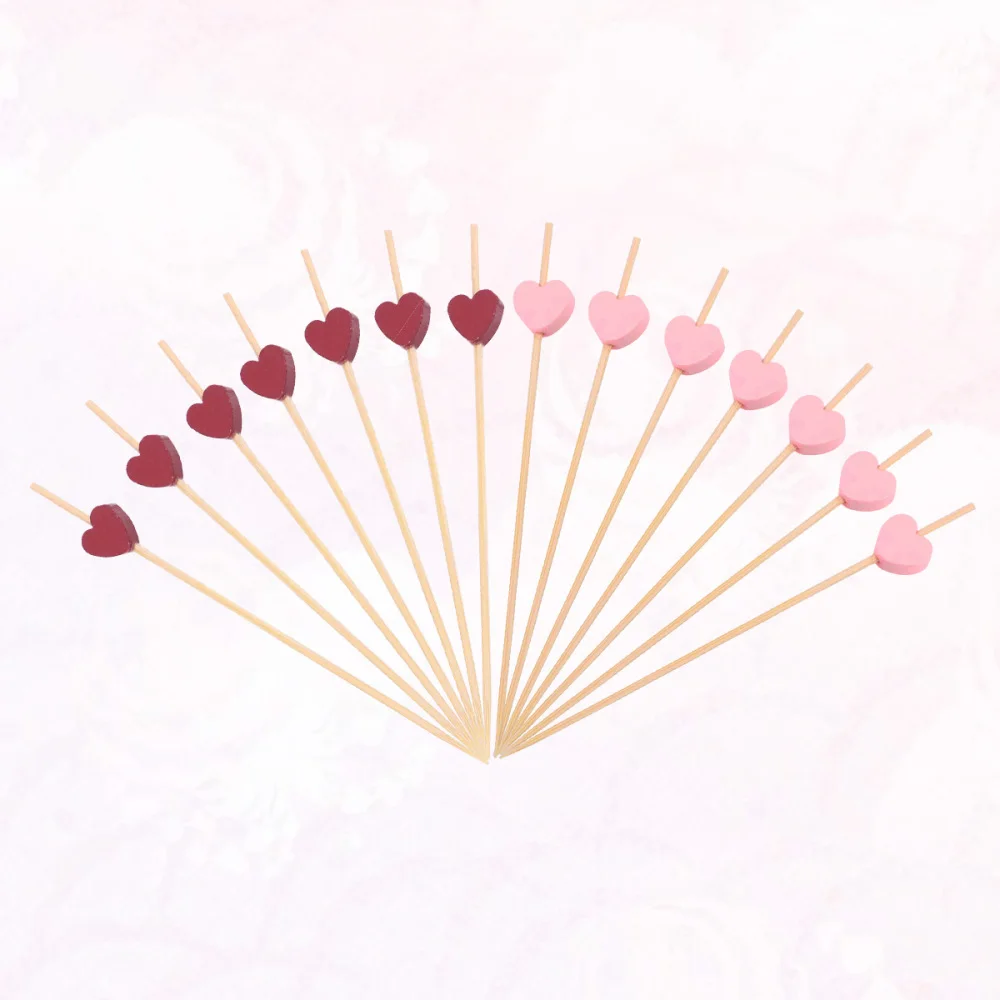 

200pcs Heart Design Fruit Food Picks Unique Cocktail Drink Picks Sticks Party Supplies Favors for Home Bar (Heart + Red Hea