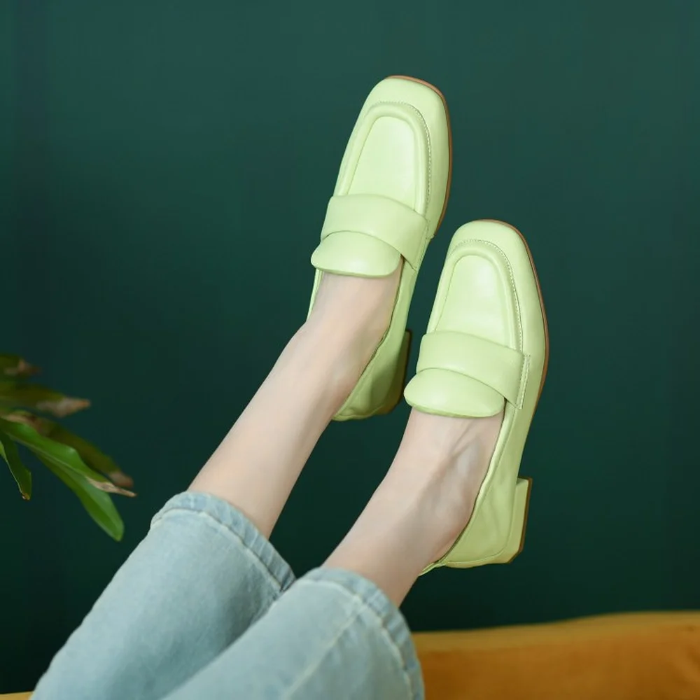 

Womens Square Toe Genuine Leather Loafers Moccasin Slip On Low Heel Oxfords Shoes Candy Colors Driving Casual New 20222022