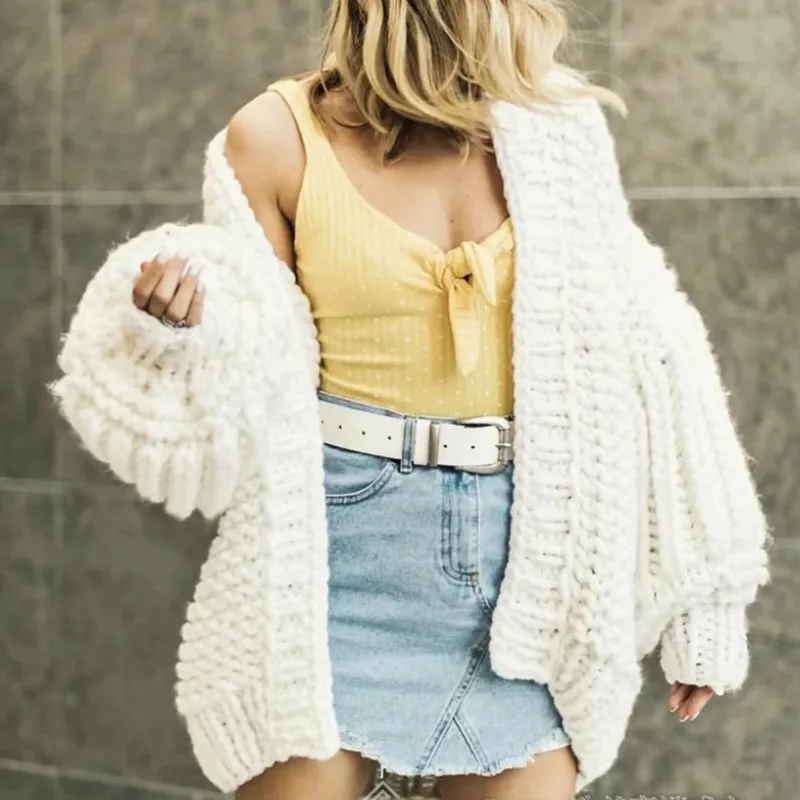 2022 осень-зима плотный вязаный кардиган свитера сексуальные с пышными рукавами