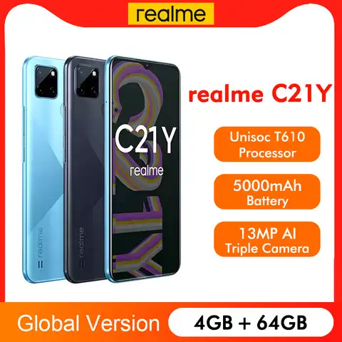 Смартфон глобальная версия realme C21Y, 6,5 дюйма, 3/4 + 32/64 ГБ, 13 МП, 5000 мА · ч