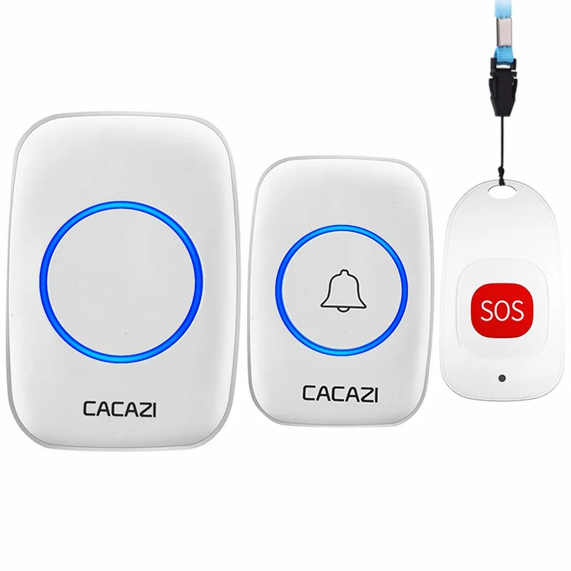 1x1 x sos CACAZI умный беспроводной пейджер дверной звонок домашний старый человек Аварийная сигнализация 80 м дистанционный звонок США ЕС Великобритания вилка 1 Кнопка 1 пейджер 1 приемник - Цвет: 1x1 x sos