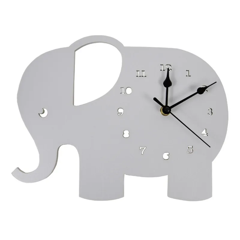 wall clock for home Cute Wooden Elephant Wall Clock Kids Room Decoration Wood Needle Mute Clocks Figurines Hanging Nursery Decor Photo Props Gifts mechanical wall clock
