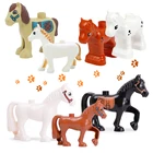 Конструктор сделай сам с изображением животных, фольга, белой коричневой лошади, крупных частиц, совместимые фирменные блоки, игрушки для детей, подарок для детей