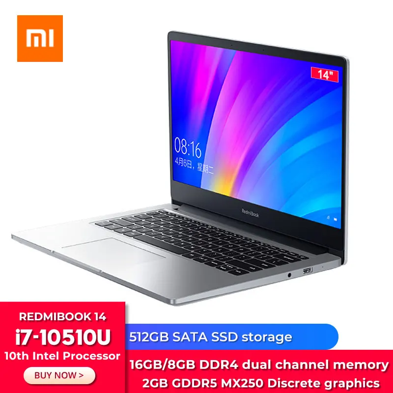 Оригинальный Xiaomi тетрадь RedmiBook 14 ноутбука Расширенная i7 10510U MX250 графическая карта