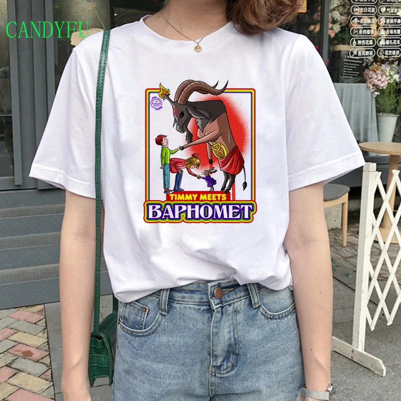 

Death Demon T-shirt Female Baphomet Satanism Grim Reaper Scary Evil Horror Tops Women Satanic Tshirt Clothes Satan Shirt girl